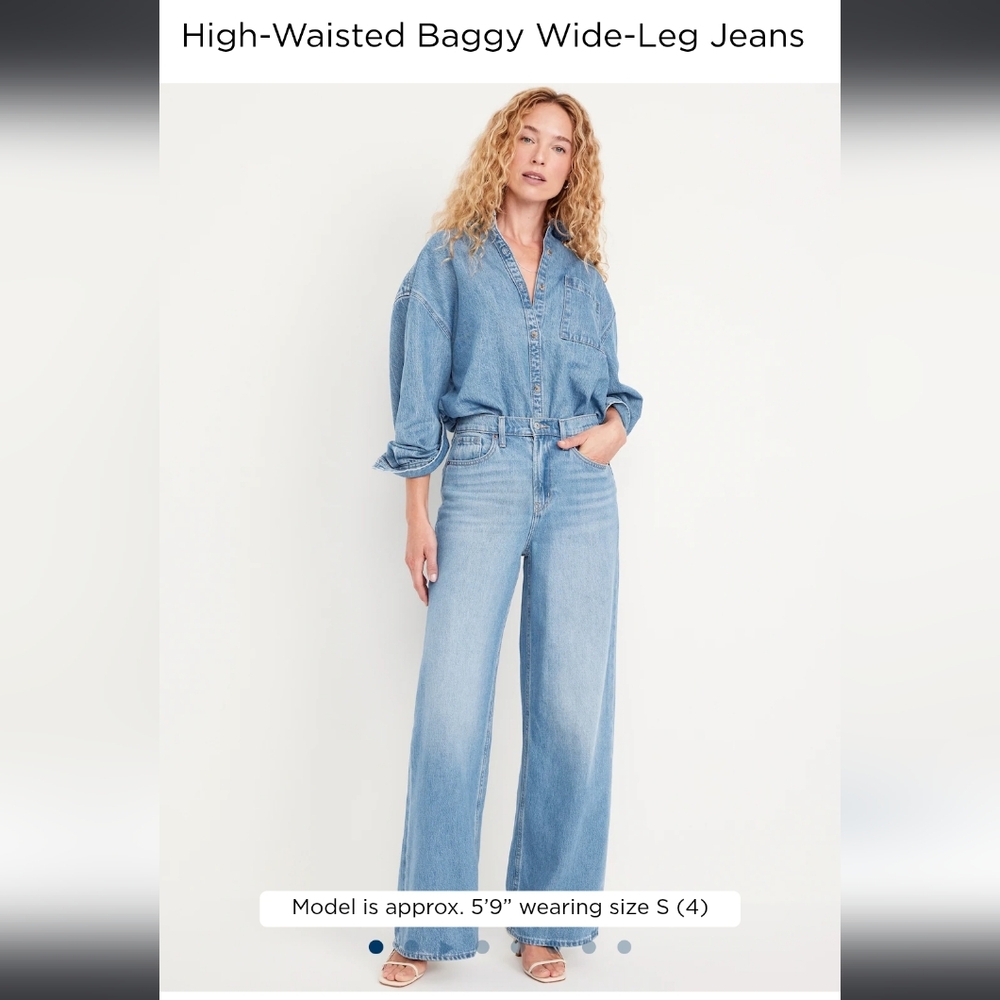 NWT Old Navy High-Waisted Baggy Wide-Leg Jeans | Womens Size 6 Tall | Light Wash